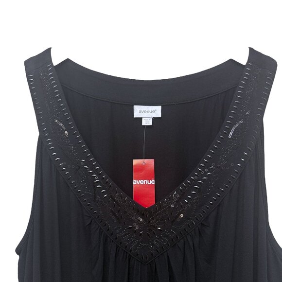 AVENUE Black Sleeveless Top Plus Size 18 / 20 Sequin Stretch Womens V-Neck NEW - Picture 2 of 7